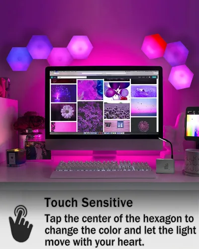 Vista 2 de Luces hexagonales, luces de pared hexagonales RGB con control remoto, paneles de pared hexagonales inteligentes, luces de pared LED conmovedoras