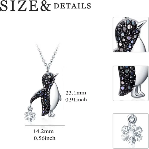 Vista 4 de YAFEINI Penguin Dog Gifts Sterling Silver Penguin Snowflake Necklace Heart Dog Pendant Jewelry for Women Girls Christmas Gifts