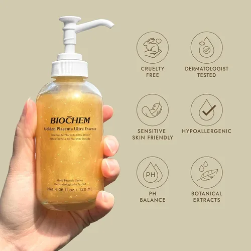 Vista 5 de BIOCHEM Golden Placenta Ultra Essence - Suero facial de placenta con lámina dorada, antienvejecimiento, hidratante, reafirmante, arrugas, líneas