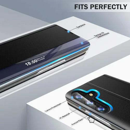Vista 4 de Funda de teléfono para Samsung Galaxy A54 5G, Smart Clear View Window Luxury Slim para Galaxy A54 con soporte, funda protectora de cuero duro