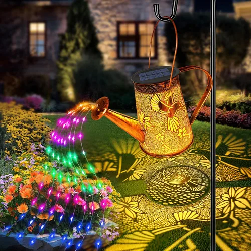 Vista 10 de YJFWAL Regadera solar con luces, regalos únicos para mamá, abuela, mujer, cumpleaños, impermeable, regalos de jardinería, regadera con luces
