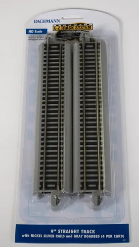 Vista 5 de Bachmann Trains - Pista E-Z a presión 9" pista recta (4tarjeta) - Riel de plata de níquel con plataforma gris - Escala HO