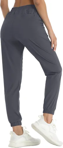 Vista 3 de TACVASEN Pantalones deportivos de senderismo para mujer, de secado rápido, ligeros, con cordón, Gris oscuro