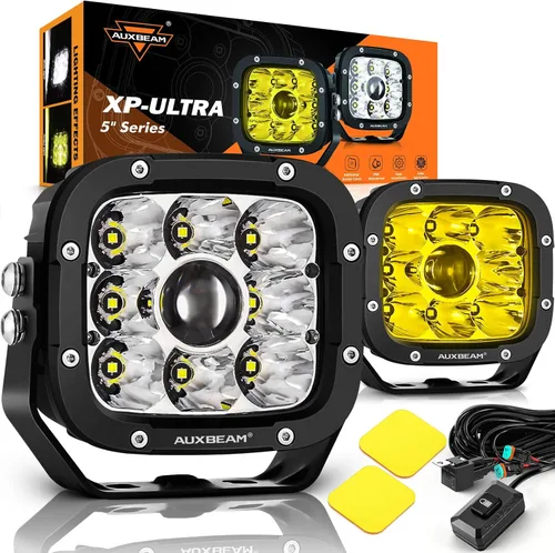 Vista 10 de Auxbeam V-Ultra Series - Faros antiniebla ámbar tipo cápsula de 3 pulgadas y 108W, función DRL, 3 modos y cubiertas protectoras, barra de luz