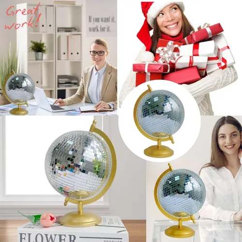 Vista 7 de Globo de bola de discoteca, estatuas de decoración del hogar, escultura clásica de arte de mesa con base de metal, esculturas estéticas decorativas