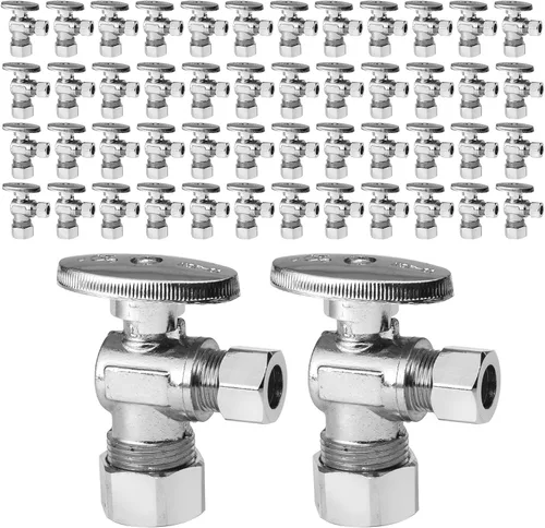 Vista 12 de EFIELD Válvula de parada angular de 1/2" nominal (5/8" OD) Compresión x 3/8" OD, 1/4-Turn, Certificado UPC, (VALVE116)