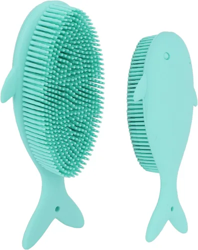 Vista 2 de Cepillo de baño de silicona para bebés, cepillo de masaje para bebés, cepillo exfoliante para piel seca, cuidado del cabello