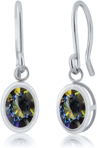 Vista 33 de Gem Stone King Aretes colgantes de plata de ley 925 de 0.276 x 0.197 in con piedra natal ovalada de alambre francés para mujer