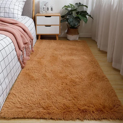 Vista 8 de GIBZ Alfombra rectangular de pelo largo de piel para interiores, antideslizante, suave, para dormitorio, sala de estar, lavable, color azul, 2