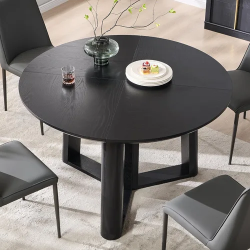 Vista 4 de OKD Mesa de comedor de 47 pulgadas para 4-6, mesa de comedor redonda con estructura triangular, base estable de pedestal, borde de mesa curvado