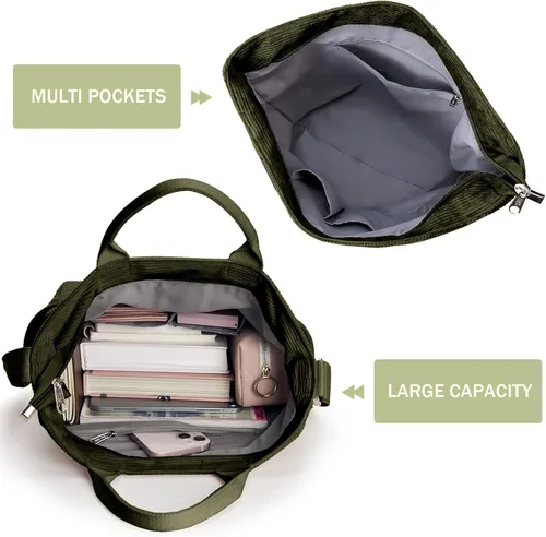 Vista 4 de KALIDI Bolso de mano de pana, bolso grande tipo mensajero para hombro, antisalpicaduras, bolsa cruzada con cremallera, casual, trabajo, compras