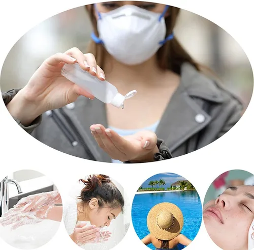 Vista 4 de 20 botellas de plástico con tapa abatible, dispensador vacío transparente, botellas de cosméticos recargables para champú, jabón corporal líquido