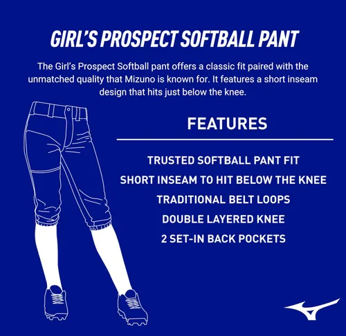 Vista 5 de Mizuno Youth Girl's Prospect Softball Pant Blanco