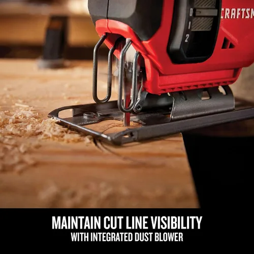 Vista 8 de CRAFTSMAN Kit de sierra caladora inalámbrica V20, 3 ajustes orbitales, hasta 2,500 SPM, batería y cargador incluidos (CMCS600D1)