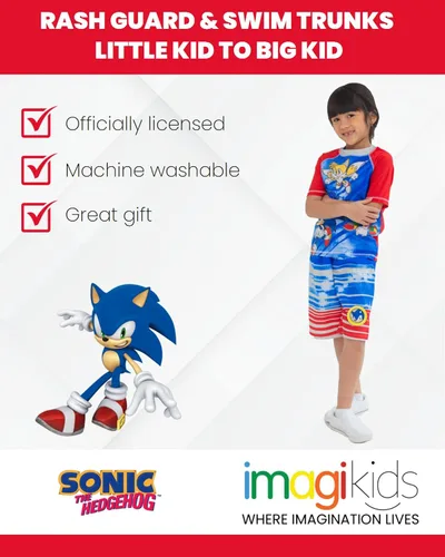 Vista 3 de SEGA Sonic The Hedgehog Knuckles The Tails - Conjunto de camiseta de natación raglán