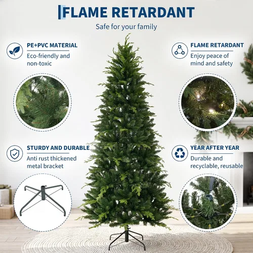 Vista 5 de Artificial Christmas Tree, with LED Lights & Metal Stand, Indoor Xmas Decor, 7.5 Feet