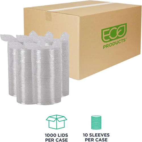 Vista 2 de Eco-Products BlueStripe - Tapas planas de plástico reciclado, caja de 1000, se adapta a vasos de plástico de 9 a 24 onzas, hechas de 30% botellas