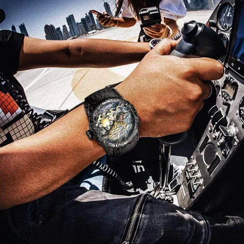 Vista 7 de Reloj automático para hombre, a la moda, grabado en 3D, impermeable, esfera grande, reloj deportivo, 50 mm