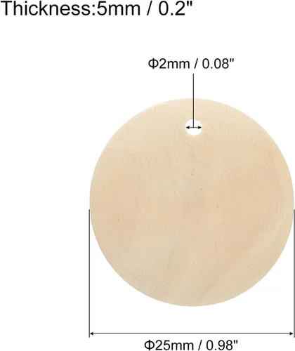 Vista 2 de uxcell Discos redondos de madera, 100 unidades de 0.984 in, círculos de madera sin terminar con agujeros, adornos de madera para manualidades