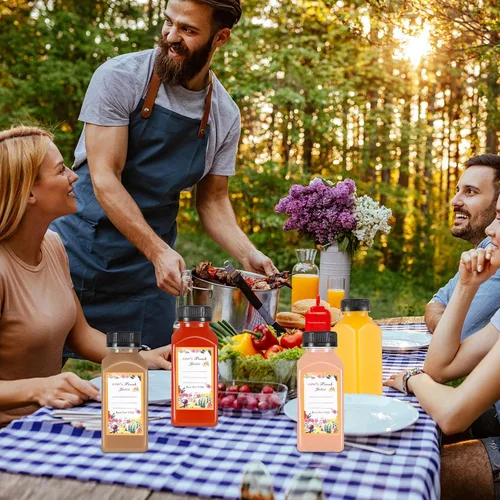 Vista 7 de Dabacc Botellas de jugo, 45 piezas de 8 onzas de botellas de plástico con tapas herméticas reutilizables, contenedores de agua transparentes vacíos