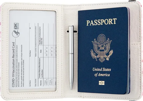 Vista 5 de Soporte para pasaporte, bonita funda para pasaporte, cartera de viaje con ranuras para tarjetas de crédito, cartera de pasaporte RFID impermeable