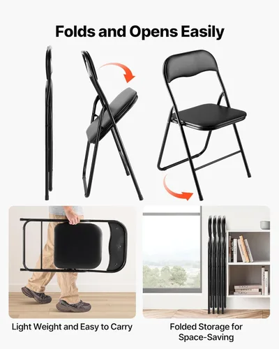 Vista 7 de VEVOR Juego de 4 sillas plegables, sillas plegables con cojín acolchado, sillas de fiesta portátiles con marco de metal reforzado, asiento apilable
