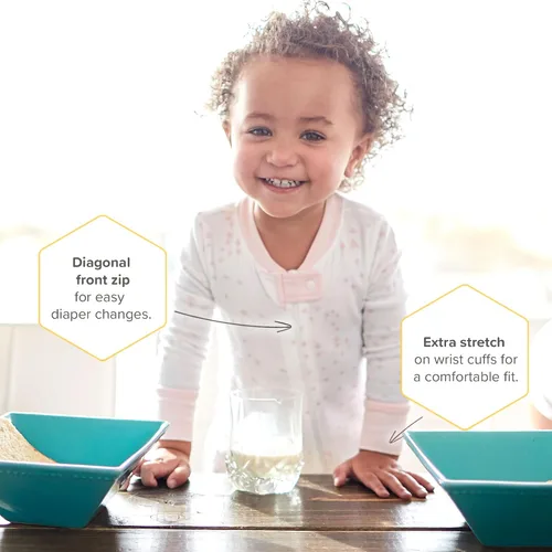 Vista 4 de Burt's Bees Baby - Pijama para niña, con cremallera delantera y pies cerrados antideslizantes, de algodón orgánico 100%, para niñas pequeñas