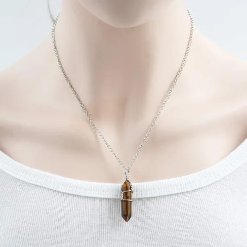 Vista 6 de 1 collar con colgante de piedras preciosas naturales curativas de cuarzo de cristal reiki chakras, piedras preciosas de 18 pulgadas, joyería