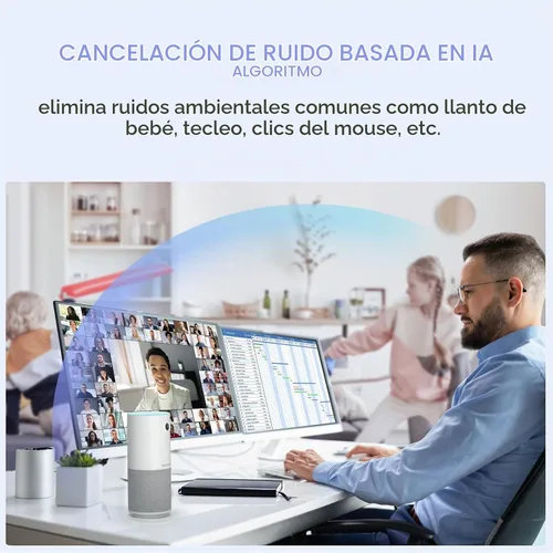 Vista 6 de NUROUM Cámara web de conferencia C10 con altavoz de micrófono, diseño portátil todo en 1, cámara 1080P de 90° para videoconferencia, cancelación