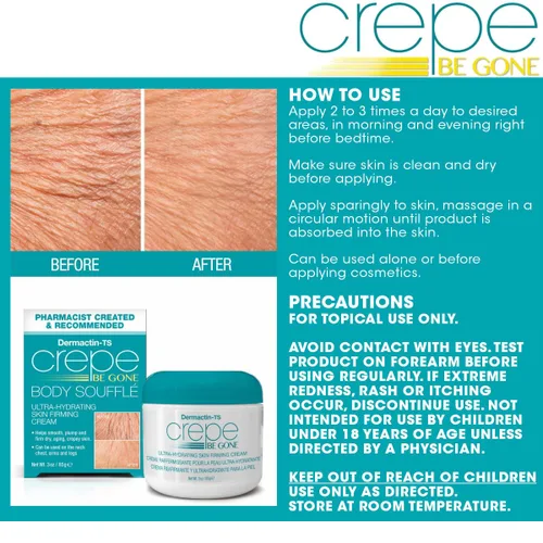 Vista 6 de Dermactin Crepe Be Gone - Souffle corporal clásico de 3 onzas, crema reafirmante para la piel crepé ultra hidratante para cuello, pecho, brazos
