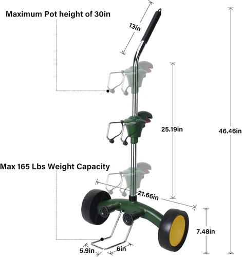 Vista 3 de Carrito para Plantas Rodante con Ruedas Resistente, Brazo de Agarre Ajustable Rodillos para Plantas de Exterior, Se Adapta a Macetas de 8" a 30