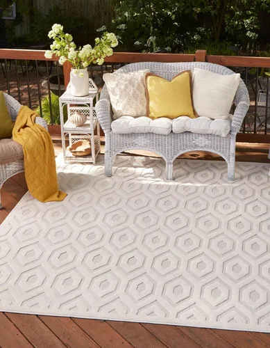 Vista 42 de Unique Loom Outdoor Trellis Textured Collection - Alfombra espacial (2 x 3 pies, rectangular, aguamarina y marfil)
