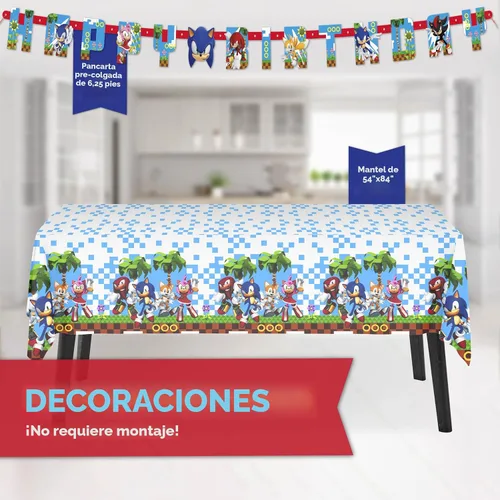 Vista 4 de Decoraciones de fiesta de cumpleaños de Sonic, sirve para 16 invitados