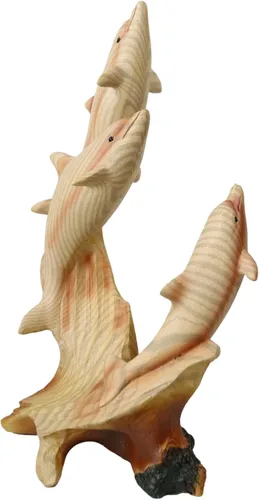 Vista 4 de Ebros Gift Three Dancing Family of Dolphins Escultura de 7 pulgadas de alto de resina de madera sintética de delfines nariz de botella Familia
