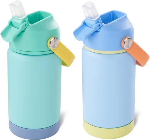 Vista 35 de Kerilyn - Botella de agua para niños, de acero inoxidable, con pajilla a prueba de fugas, con aislamiento térmico, libre de bisfenol A, unisex