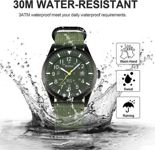 Vista 9 de Relojes militares para hombre, reloj militar militar de cuarzo analógico impermeable para hombre, pantalla de fecha, nailon táctico, deportes