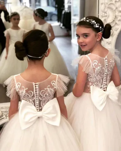Vista 5 de Vestidos de encaje de tul para niña de flores para fiesta de boda, vestido de baile de graduación para niños GZY230