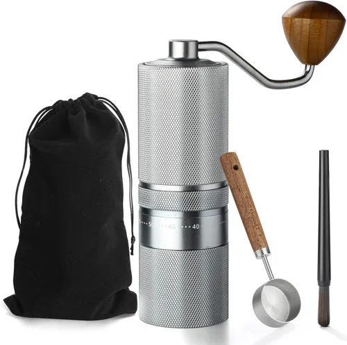 Vista 8 de Molinillo de café manual con rebabas de acero inoxidable, molinillo de café de mano, ajuste de molienda ajustable externo para expreso, prensa Negro