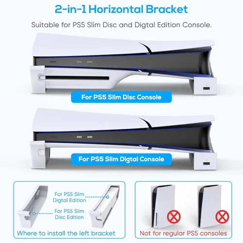 Vista 2 de KOVA Soporte horizontal para consola PS5 Slim con concentrador USB de 4 puertos, accesorios de soporte base para Playstation 5 2023 y edición