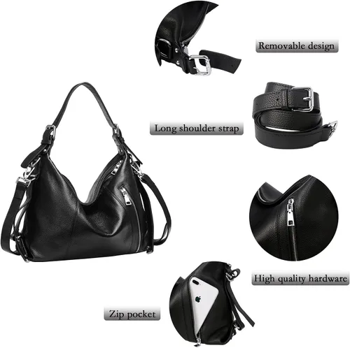 Vista 6 de Heshe - Bolso de cuero vintage para mujer, bolsos de diseño, con manija Soft, Genuine Leather