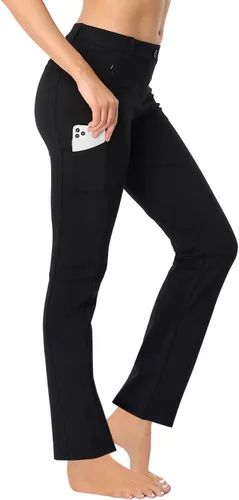 Vista 4 de HDE Pantalones de yoga para mujer, pierna recta, pantalones de meter con 8 bolsillos