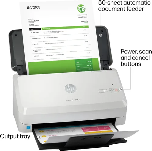 Vista 4 de HP ScanJet Pro 2000 s2, escáner rápido de 2 caras con alimentador automático de documentos, lo mejor para pequeñas empresas (6FW06A)