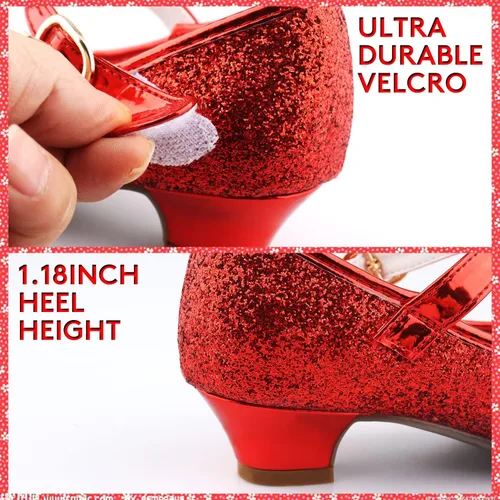 Vista 5 de Amtidy Girls Dress Shoes Mary Jane Wedding Party Shoes Glitter Bridesmaids Princess Heels