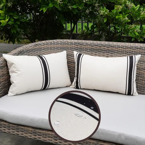 Vista 27 de ONWAY Juego de 2 fundas de almohada para exteriores impermeables de 16 x 16 pulgadas, fundas decorativas de lino, fundas de almohada de lino beige