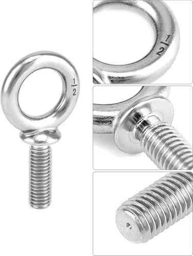 Vista 5 de QWORK Perno de ojo, paquete de 20 pernos de elevación de acero inoxidable de grado marino de 1/2 pulgada -13 x 1-1/2 pulgadas, de grado marino Lote