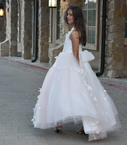 Vista 7 de Vestido de niña de flores, para niñas con cuentas y encaje, traje para certámenes.