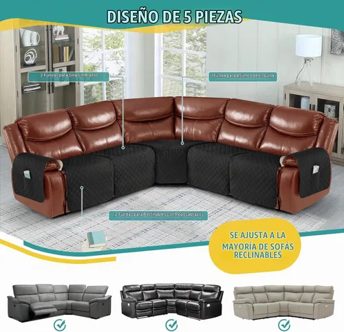 Vista 4 de Ruaozz Fundas de Sofá Seccional Reclinable Extra Grandes Impermeables Funda de Sofá para Sofá Reclinable en Forma de L de 5 Asientos Fundas de Sofá