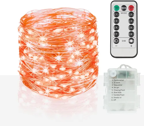 Vista 9 de SUDDUS Luces de Hadas de 16 pies con 50 LED y 22 clips, funciona con batería/USB, luces parpadeantes para fotos con control remoto y temporizador