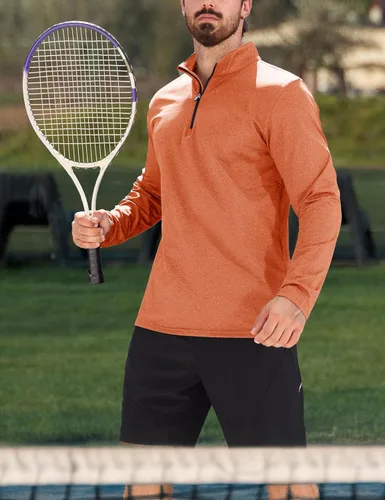 Vista 65 de MAGCOMSEN Sudadera de golf de manga larga con forro polar para hombre, con cremallera de 1/4, térmica, para correr