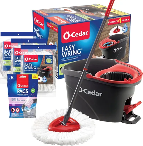 Vista 8 de O-Cedar System Easy Wring - Trapeador giratorio y balde con 3 recambios adicionales con Citrus Pac (Paquete de variedad)